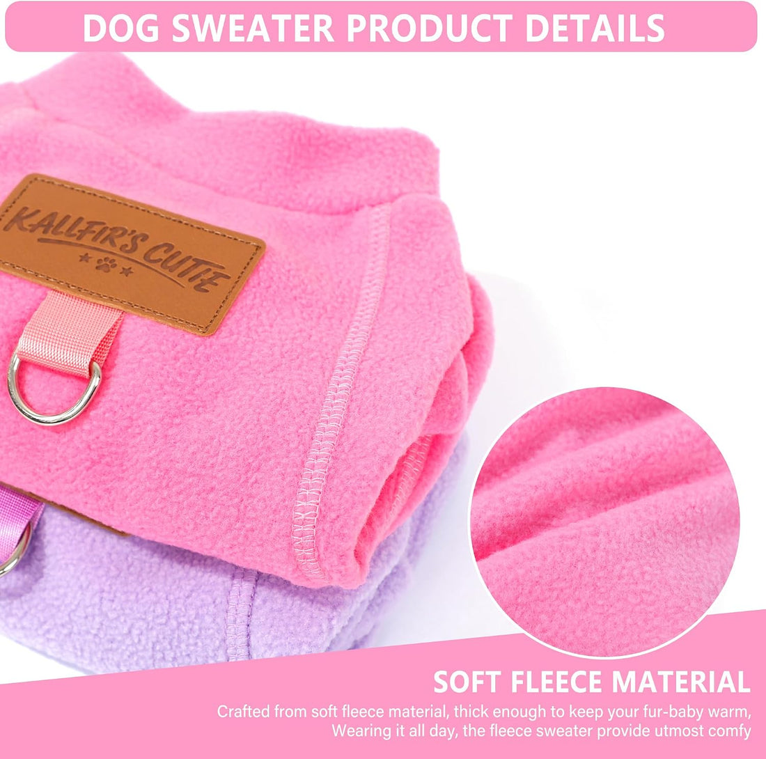 2 Pieces Dog Sweaters with Leash Ring Fleece Dog Winter Clothes
