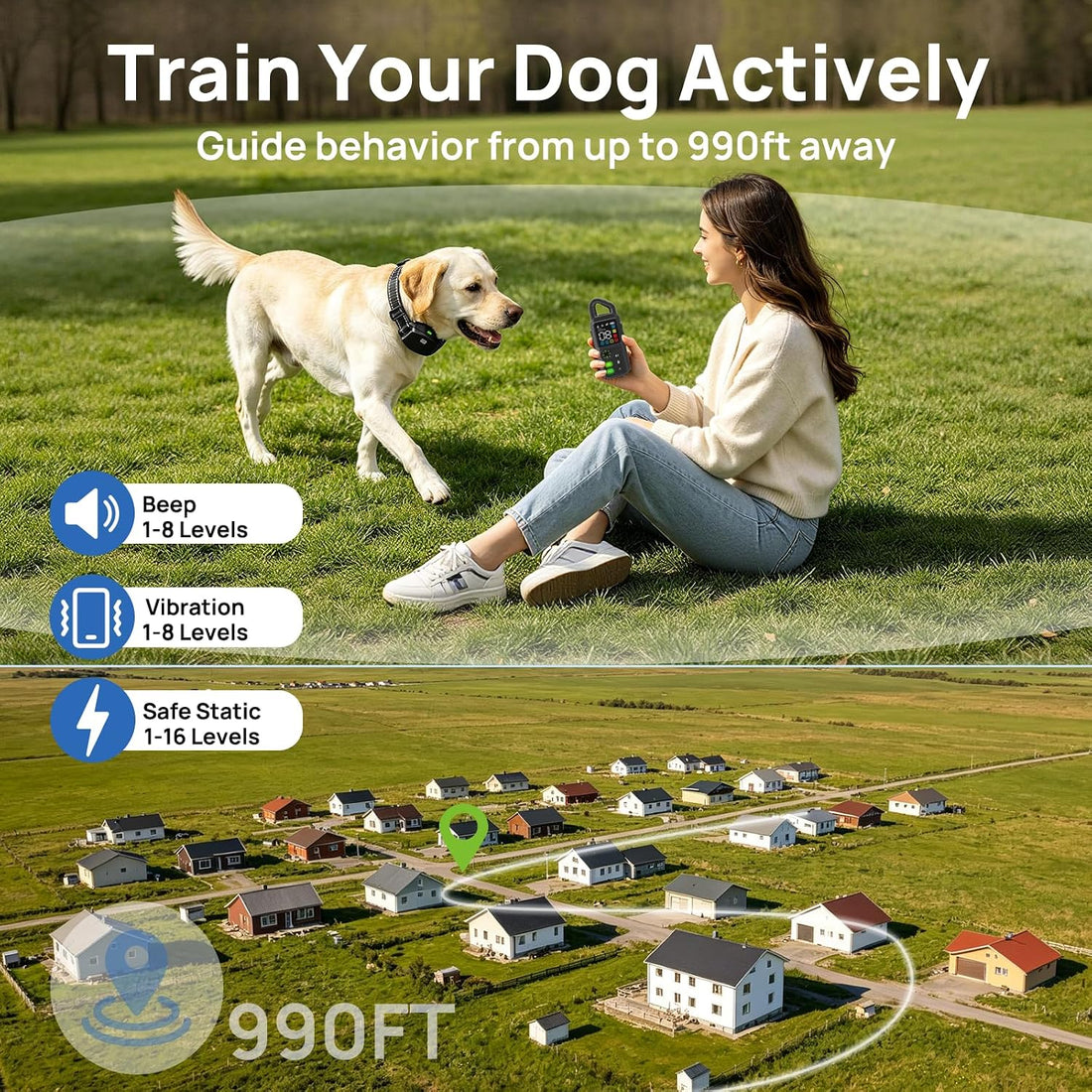 2-in-1 Dog Shock Collar & Bark Collar for 2 Dogs with Remote, 15-110lb