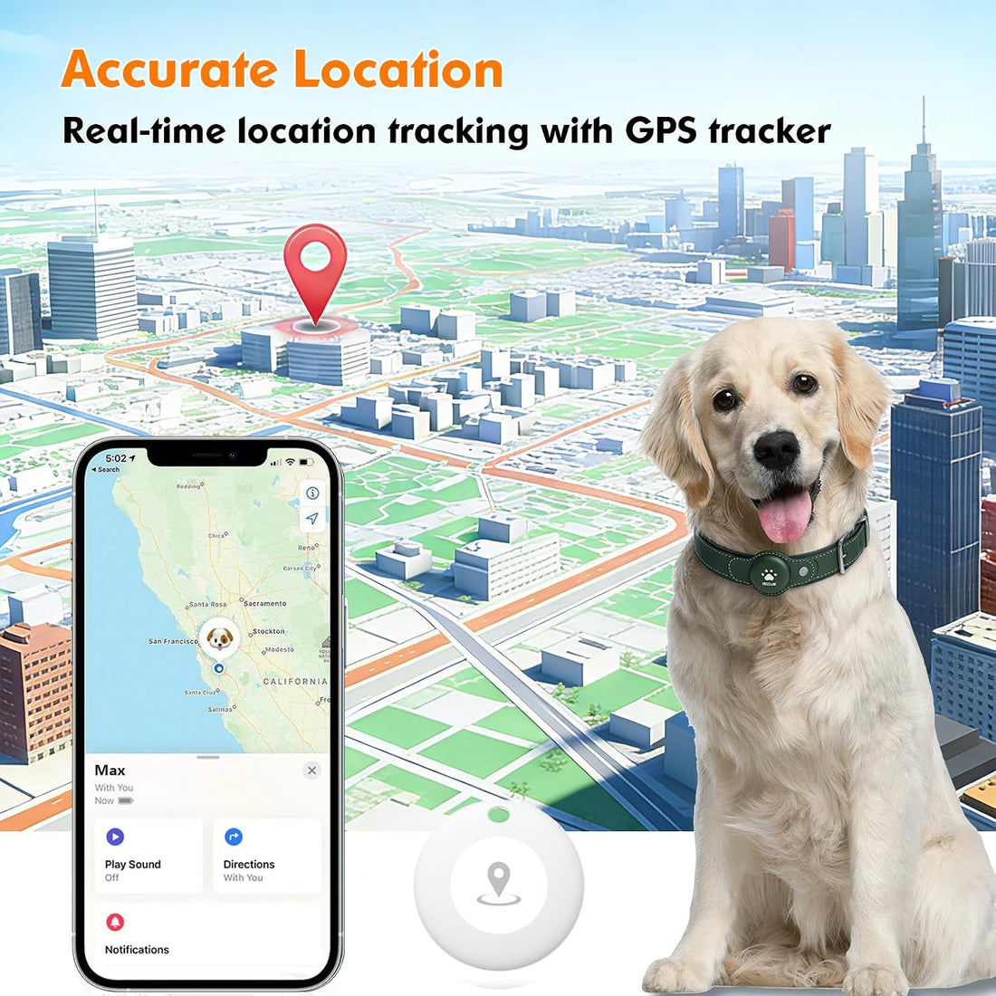 GPS Tracker for Dogs, 2 in 1 Smart Pet Collar