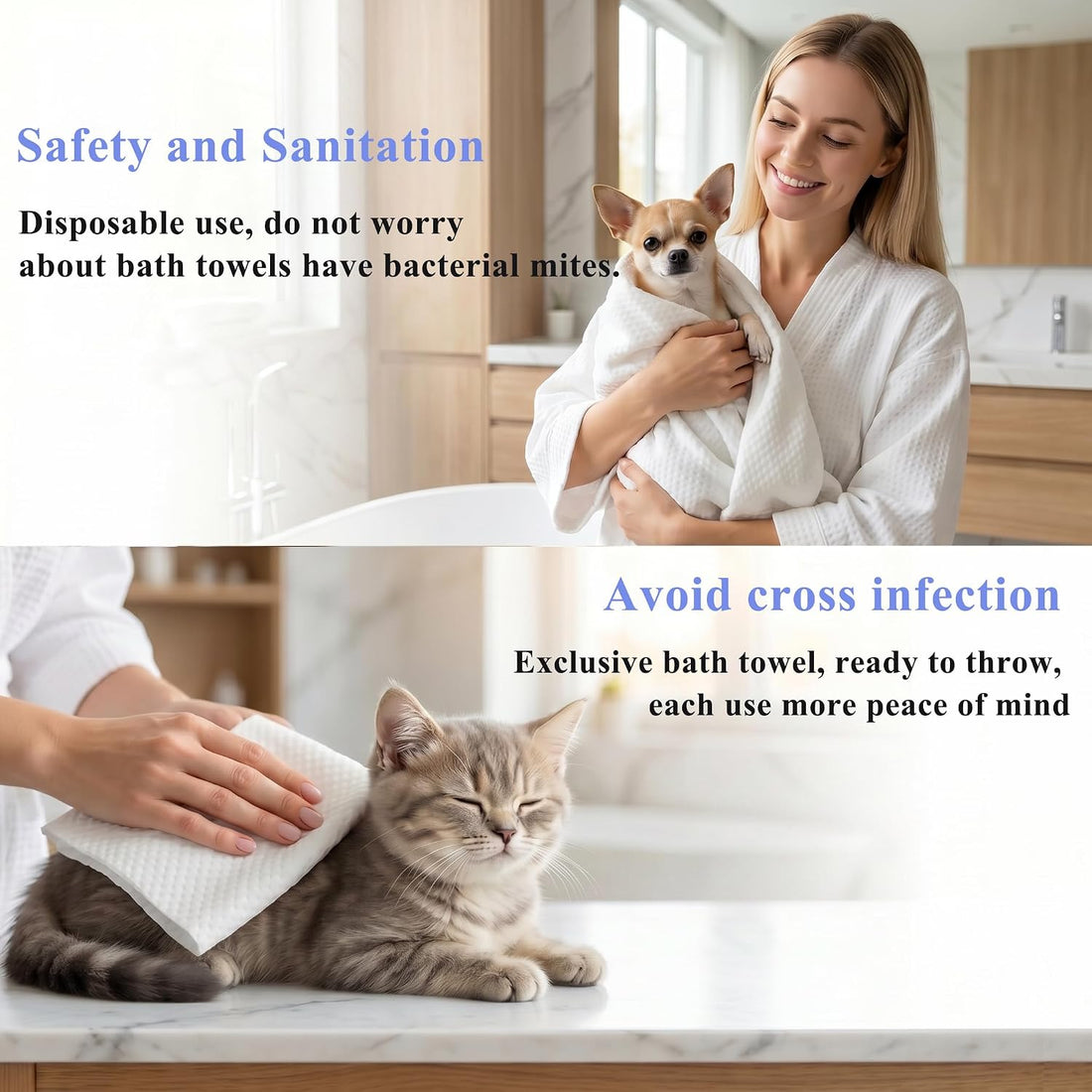 15-Pack Disposable Pet Bath Towels