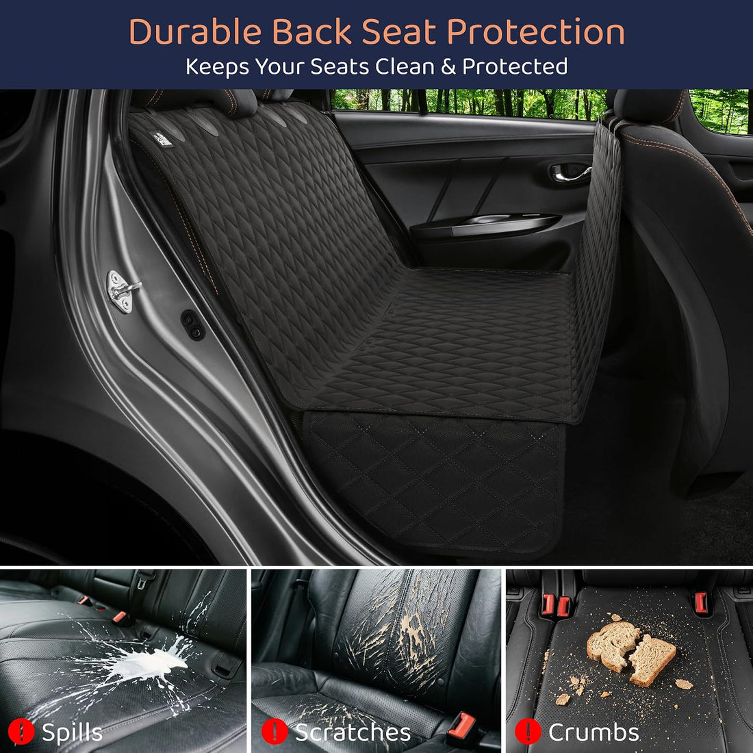 Petloox Dog Car Seat Cover for Back Seat, Waterproof Hammock for Car