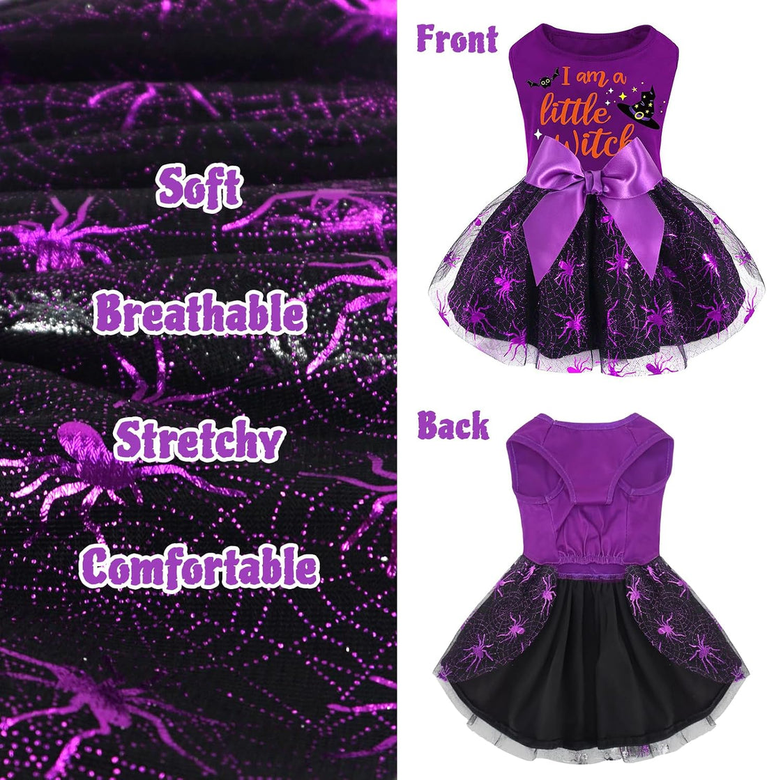 XPUDAC Halloween Dog Dress Witch Tulle Dress Holiday Dog Clothes