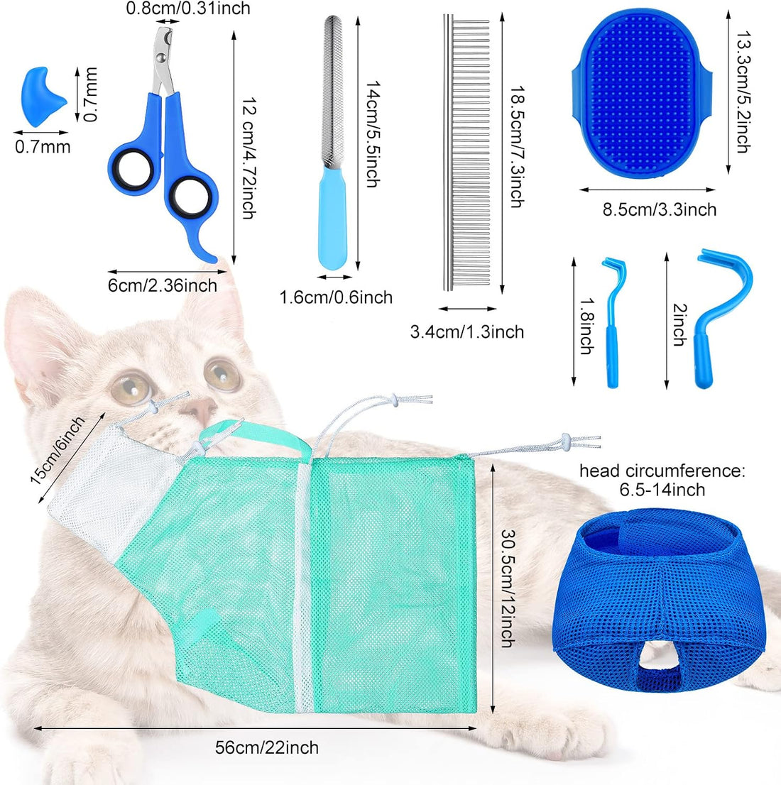 Kritkin 9 Pcs Cat Bathing Bag Set Cat Shower Bag Anti Bite