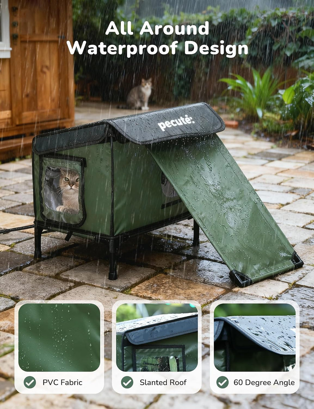 Pecute Heated Outdoor Cat House, Weatherproof Insulated Shelter