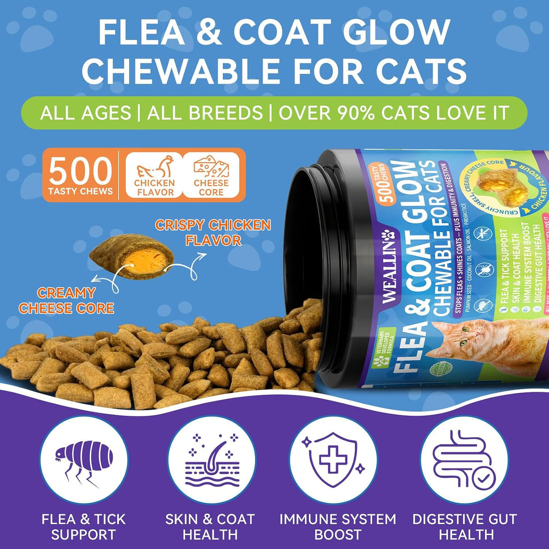 Flea and Tick Prevention for Cats - 500 Crunchy & Creamy Chews