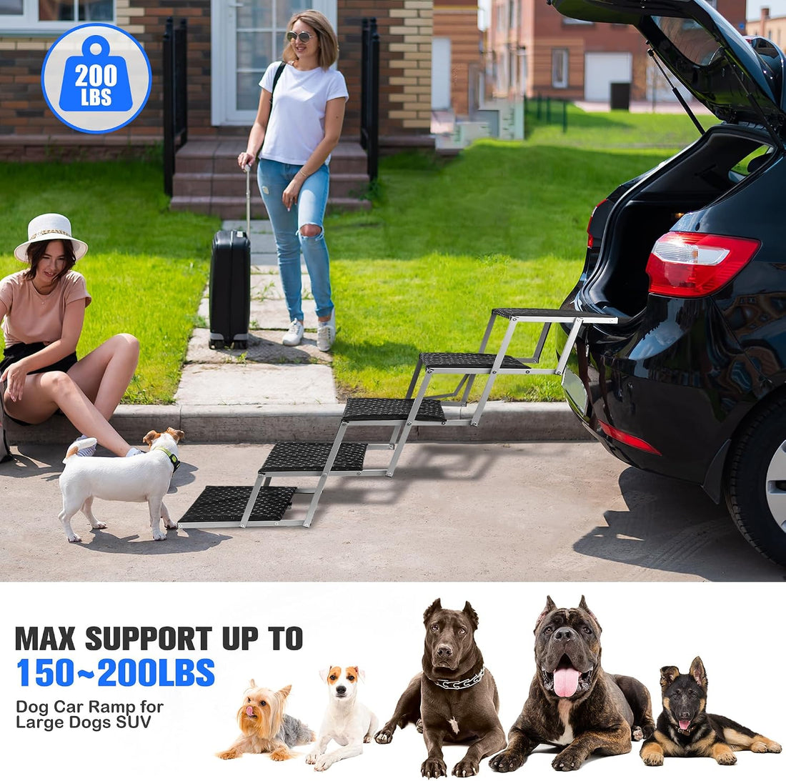 Niubya 5 Step Foldable Dog Stairs for Large Dogs,200LB Capacity 17"