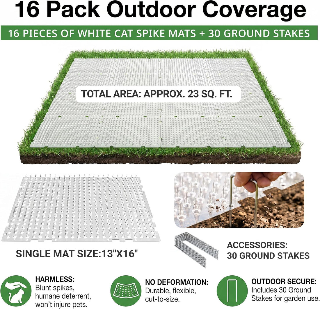 PatiencET Outdoor Cat Deterrent Mats 16 Pack 16 x 13 in with Metal