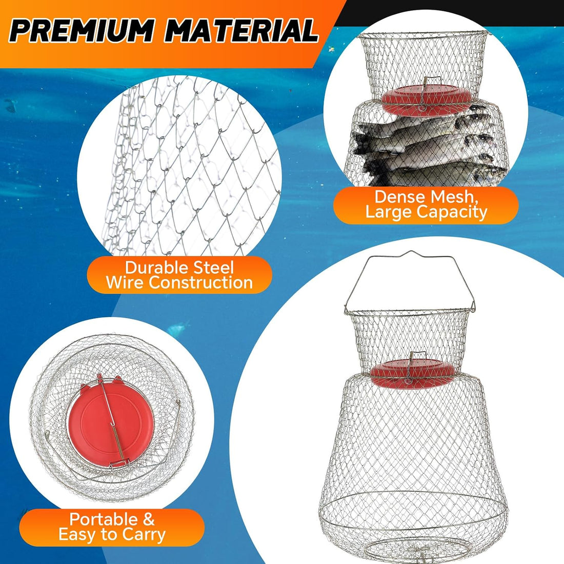 2 Pack Floatable Galvanized Steel Wire Fish Basket