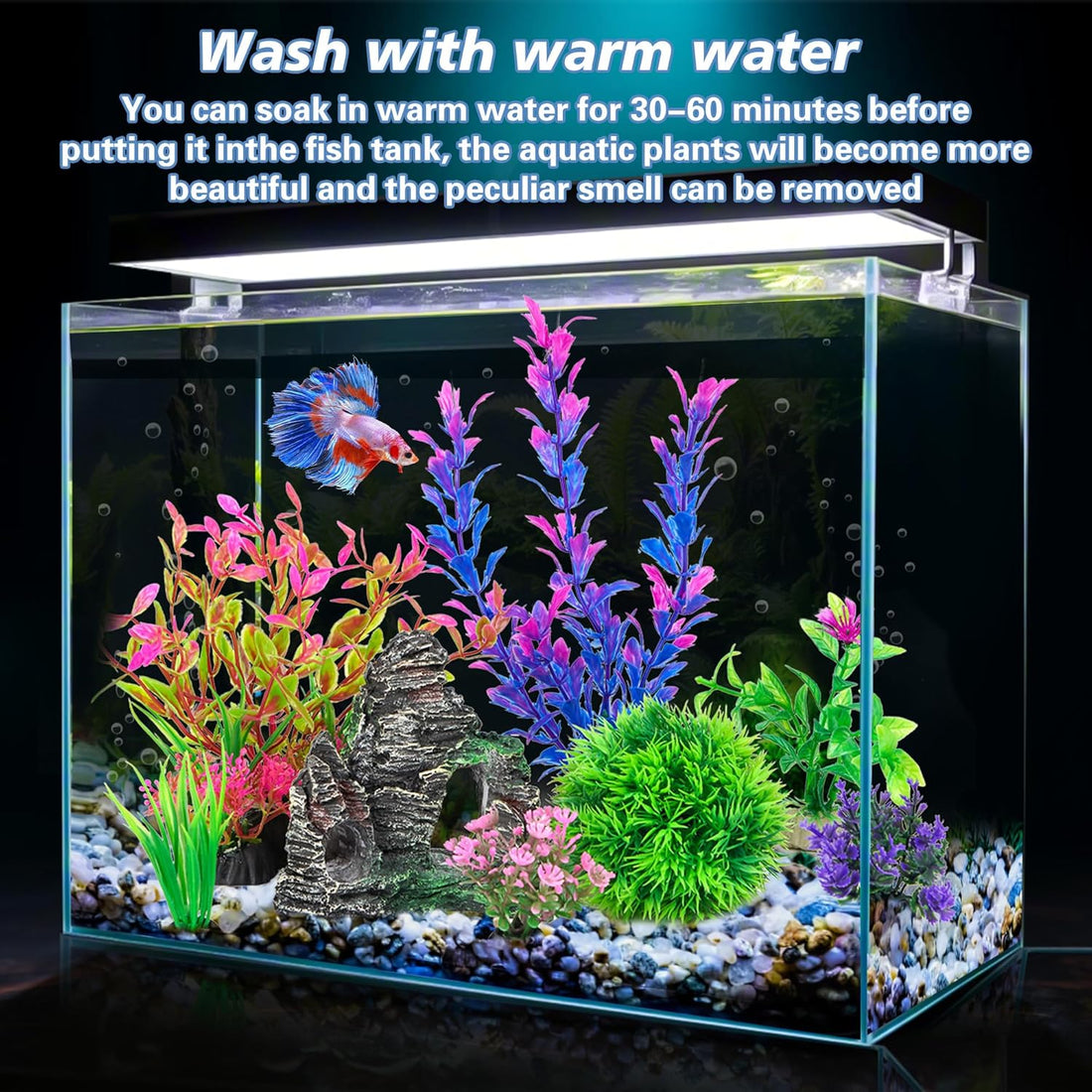 Ameliade Aquarium Artificial Plants & Rock Cave Betta Fish Tank Decor