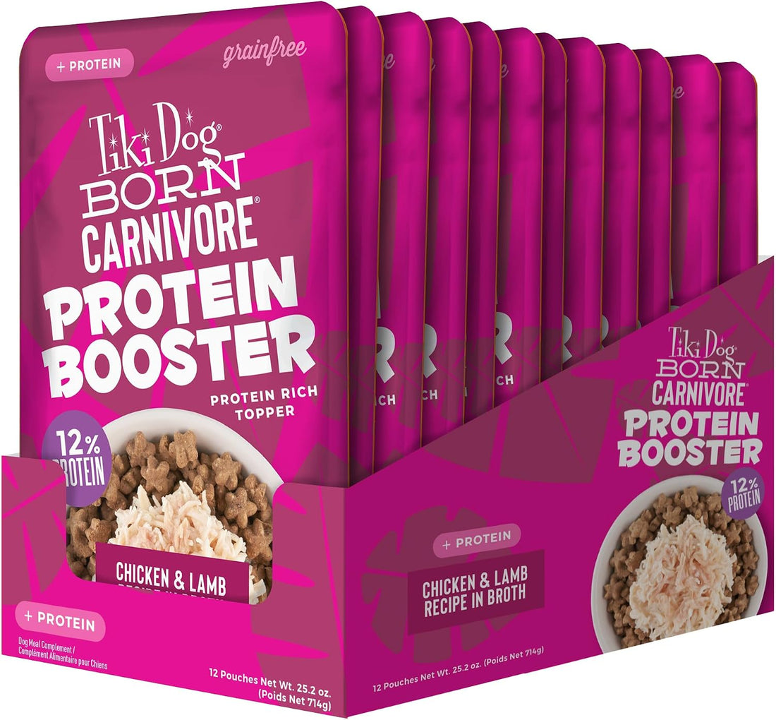 Tiki Dog Protein Booster Dog Food Topper, Chicken & Lamb, 2.1oz, 12ct