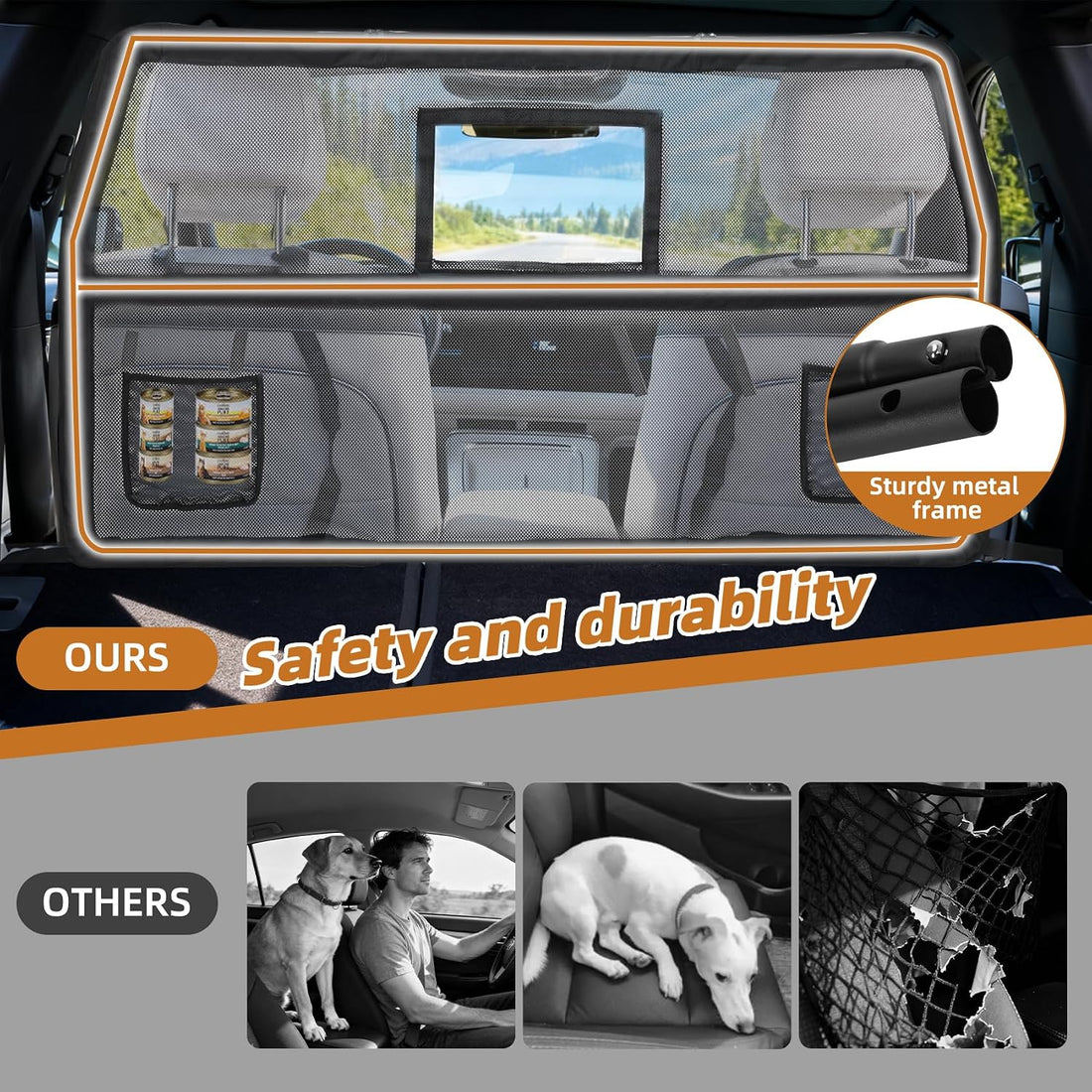 benut 52" Wide Dog Car Barrier with Window & Steel Frame