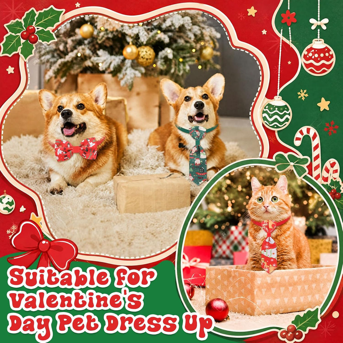 Talltalk 240 Pcs Christmas Dog Bow Ties, Adjustable Xmas Neckties