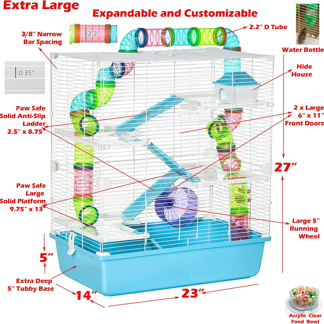 Extra Large 23" Multi-Tiers Hamster Palace Gerbil Habitat Mouse Cage
