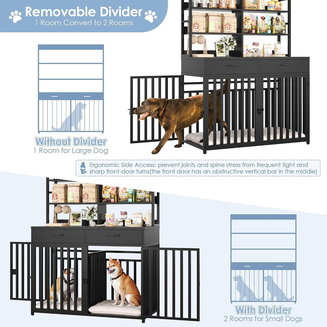 Keyluv 71''H x 47.2''W Large Dog Crate Furniture with 4-Tier Shelves