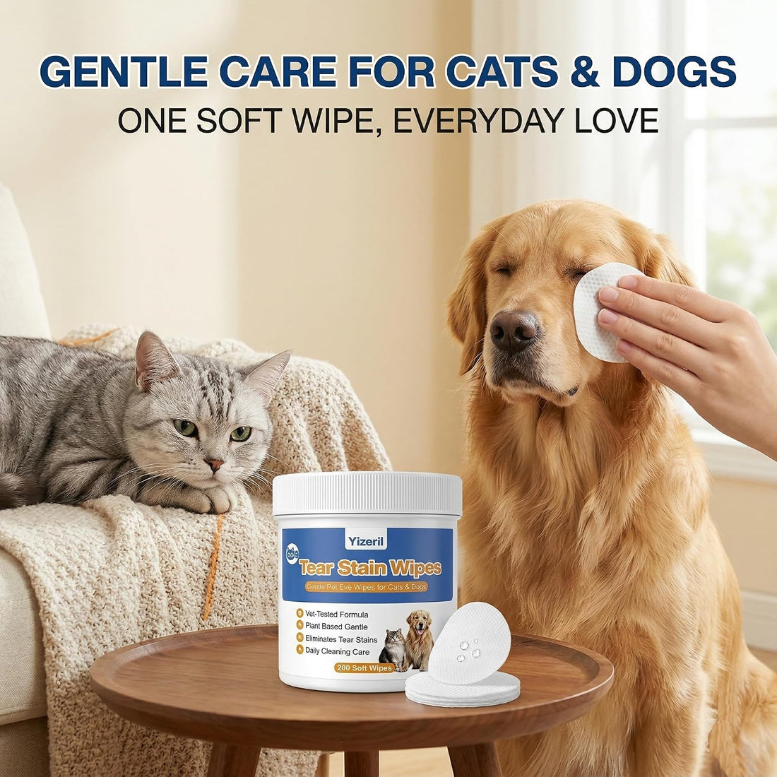 Dog Eye Wipes, 200 Count, Soft Round Tear Stain Pads