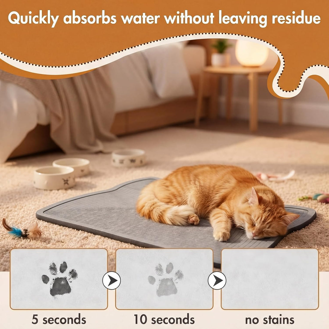 Stone Pet Bowl Mat for Dogs and Cats, Absorbent Quick Dry