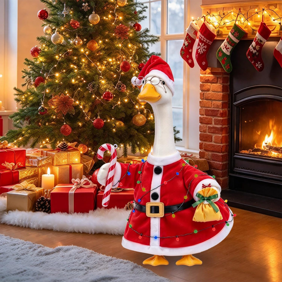 Christmas Porch Goose Outfits Santa Claus Costume for 23 Inch Lawn