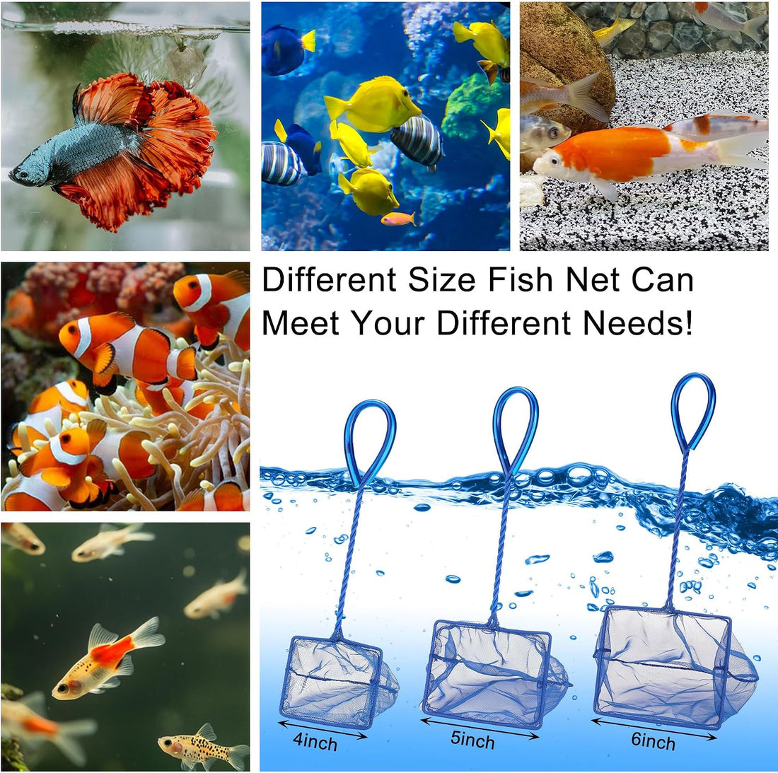 3 Aquarium Fish Net Fine Mesh Quick Catch Skimmer 4/5/6 Inch