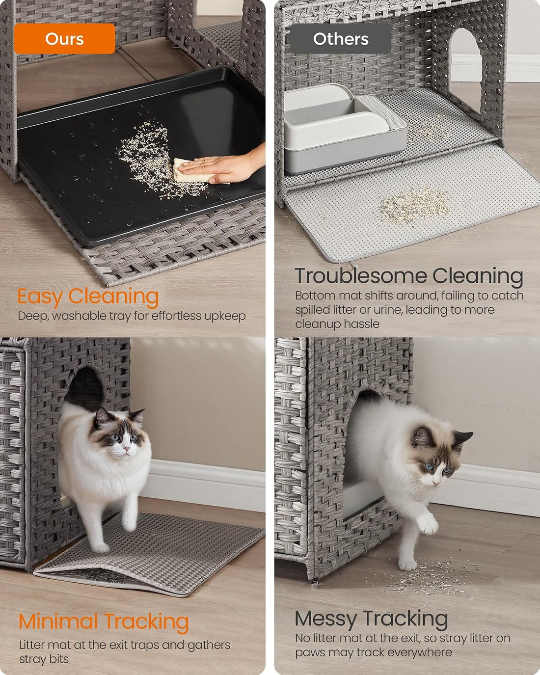 Feandrea Cat Litter Box Enclosure, Handwoven Rattan End Table
