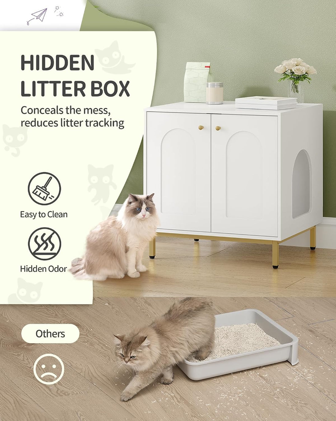 Hzuaneri Cat Litter Box Enclosure, Hidden Litter Box Furniture Cabinet