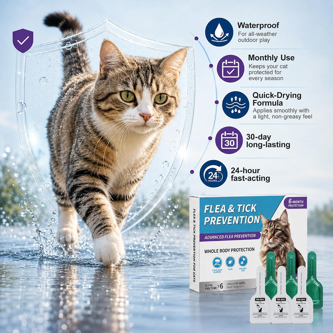 Topical Flea and Tick for Cats & Kitten Over 1.5 lbs and 8 Weeks