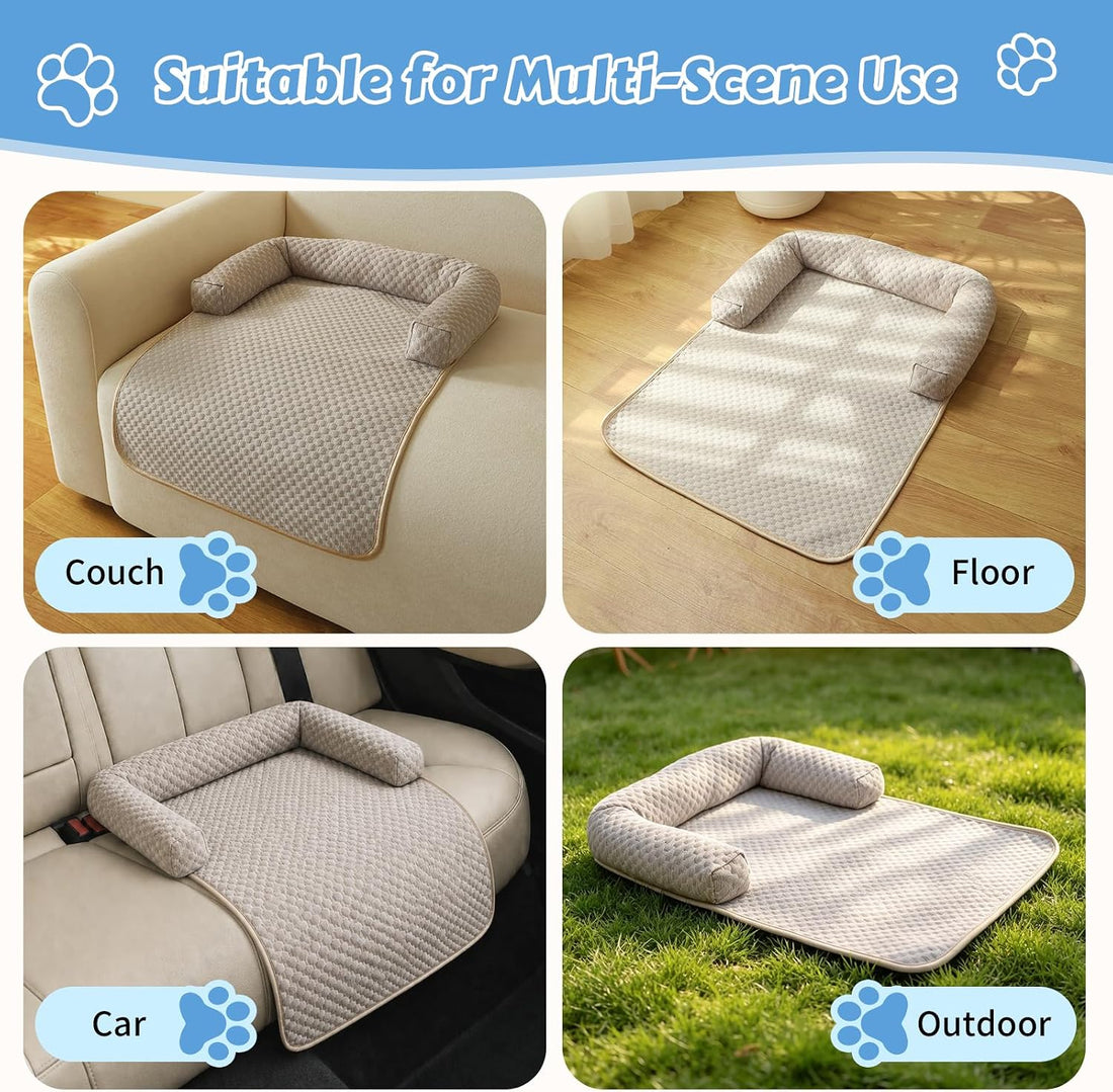 Cooling Pet Bed Mats with Neck & Head Support, 31.5 x 23.62 inch Khaki