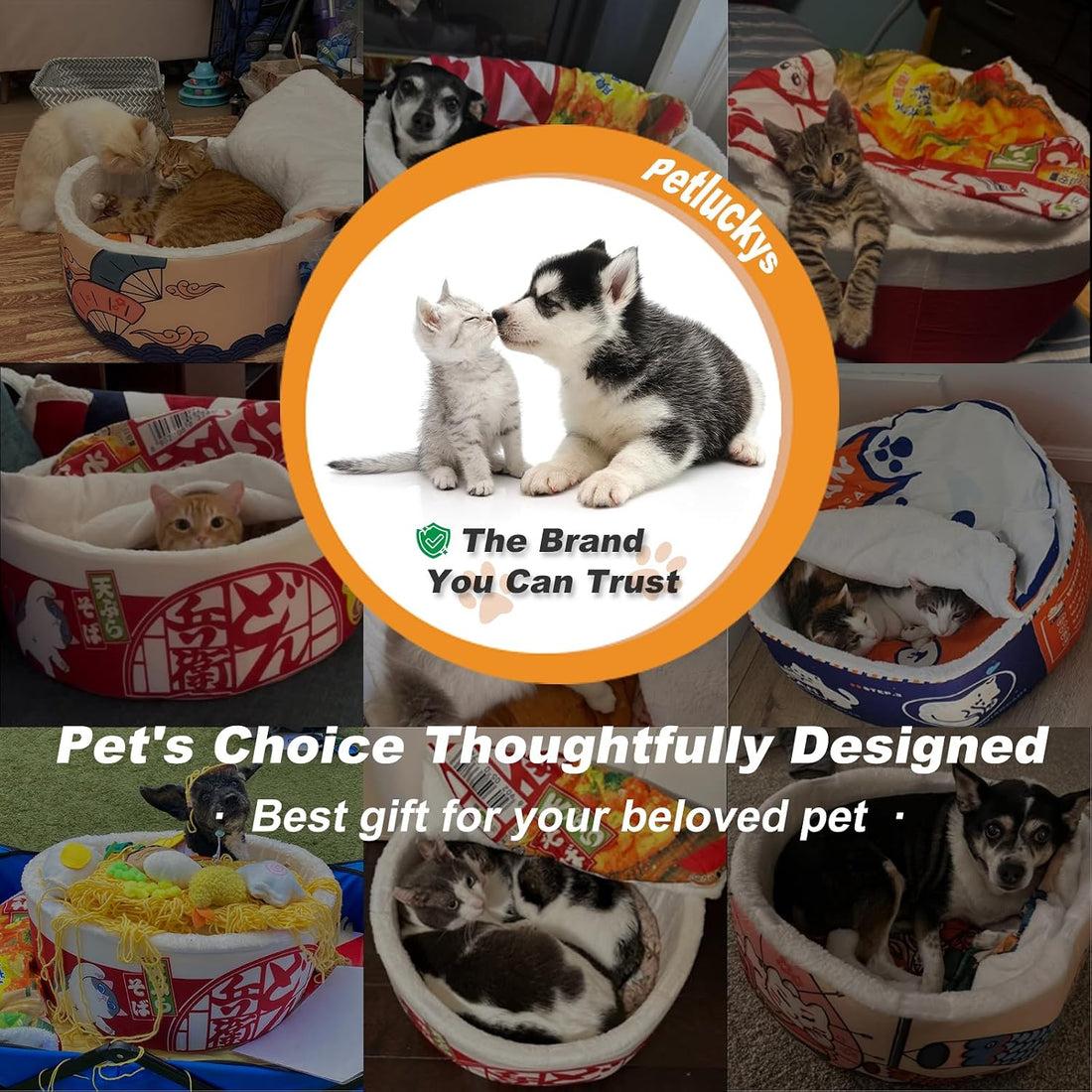 寵幸 Ramen Noodle Dog & Cat Bed,Keep Warm and Super Soft Creative Pet