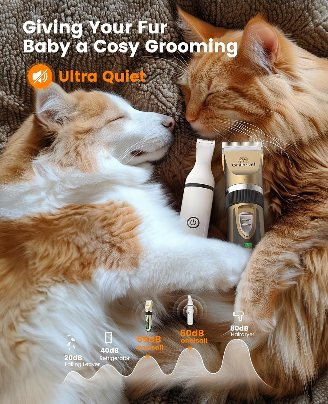 oneisall Dog Clippers and Paw Trimmer Kit 2 in 1 Low Noise Cordless