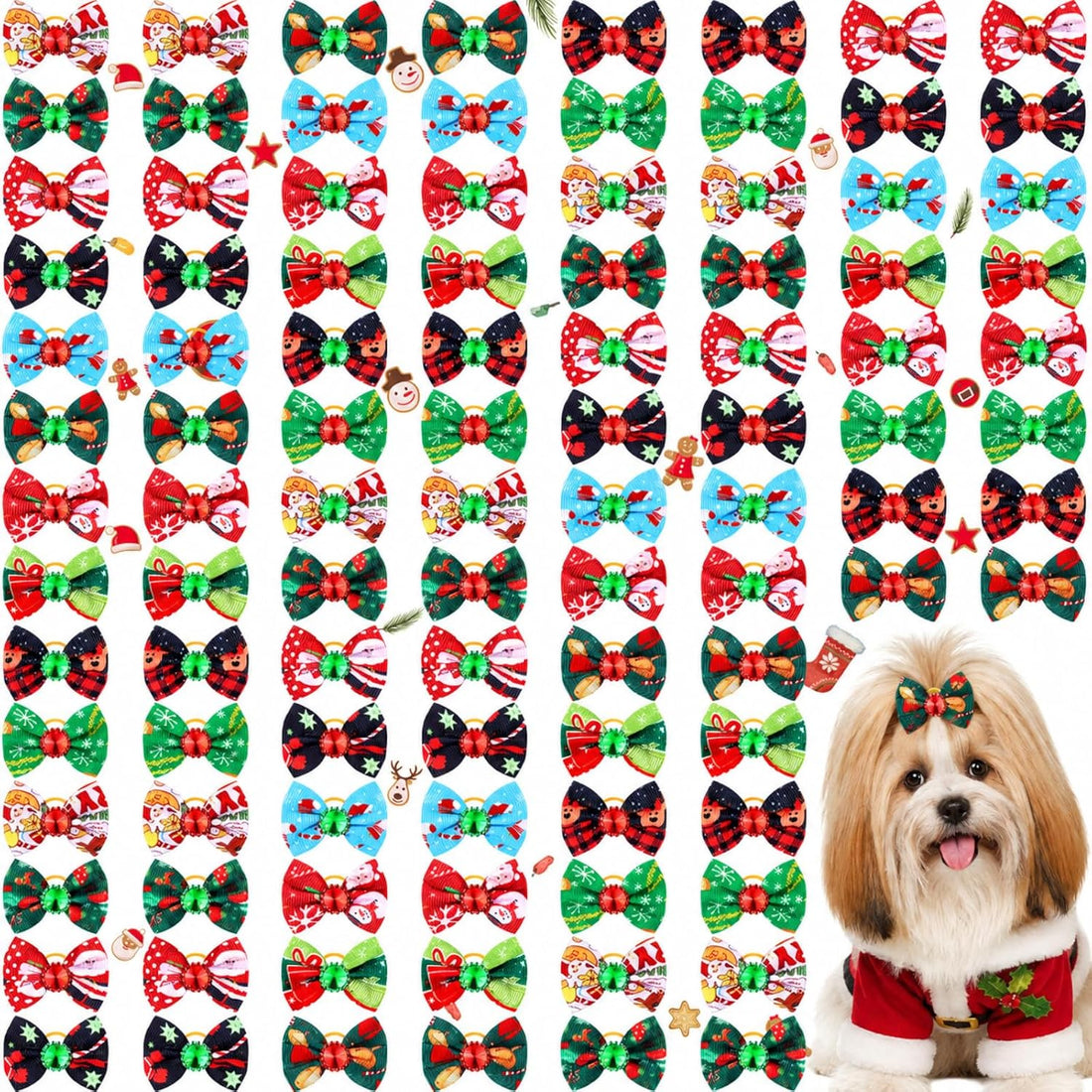 Tondiamo 100 Pack Halloween Dog Hair Bows Ghost Pattern Rubber Bands