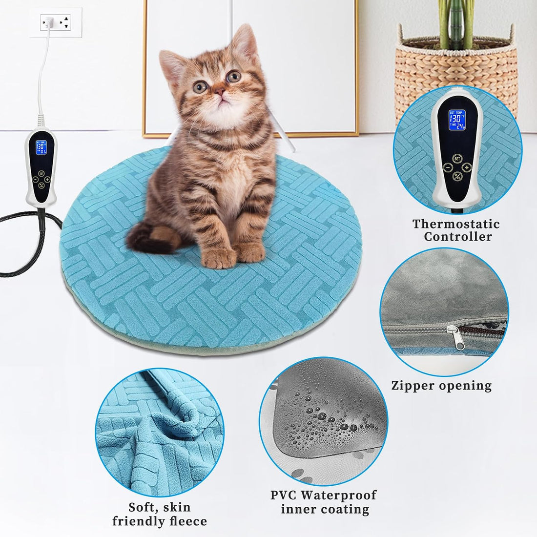 Cat Heating Pad with Smart Temperature and Timer Adjustable