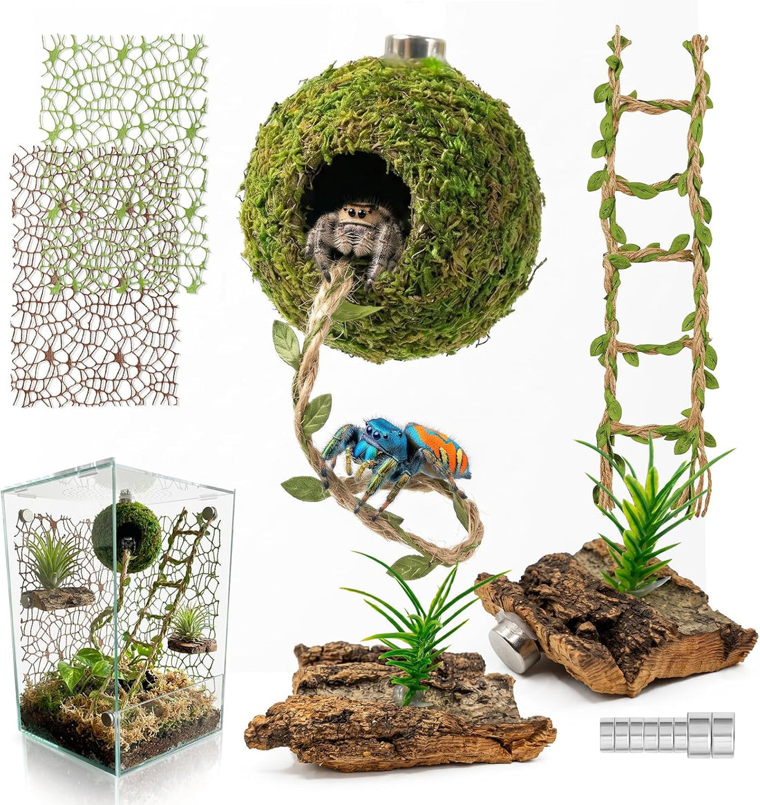 Magnetic Jumping Spider Accessories - Hideout Ball with Wood Shelter