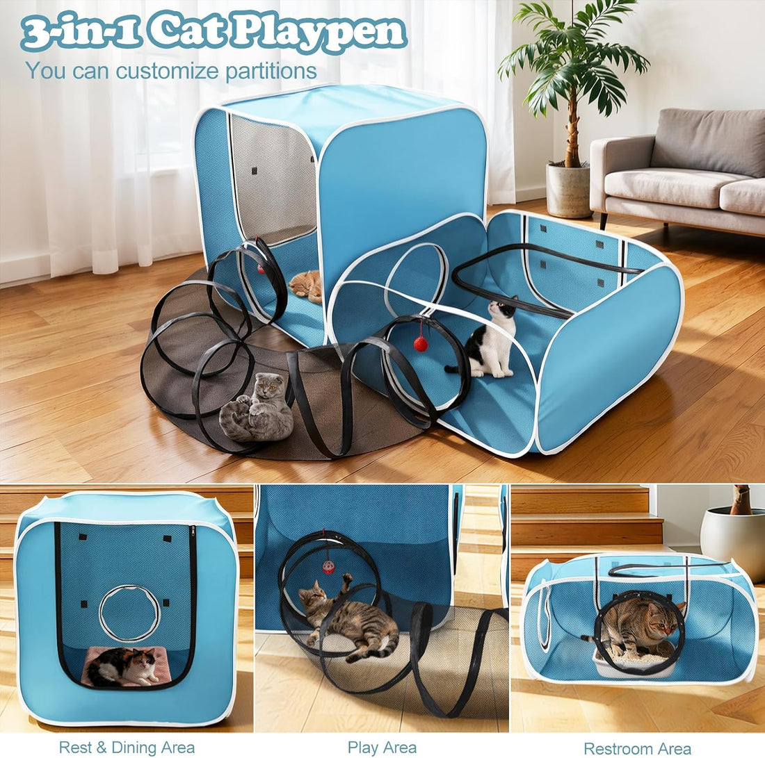 Cat Playpen, 3-in-1 Pop-up Outdoor Cat Enclosure