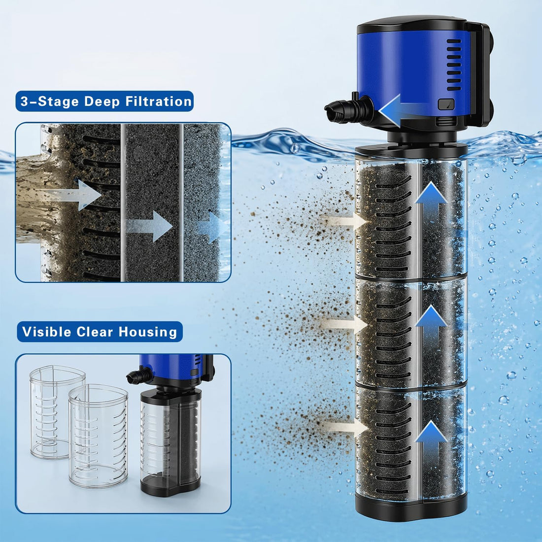 COOSPIDER Aquarium Filter 260GPH Fish Tank Filter for 30-75 Gallon