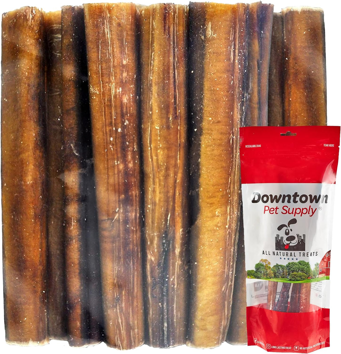 Downtown Pet Supply Jumbo Bully Sticks for Dogs - Natural Beef Chews