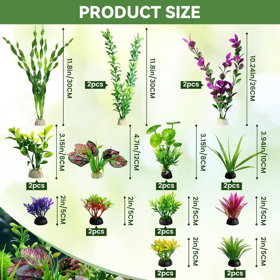 Artificial Aquarium Plants Realistic Green Plastic Fish Tank