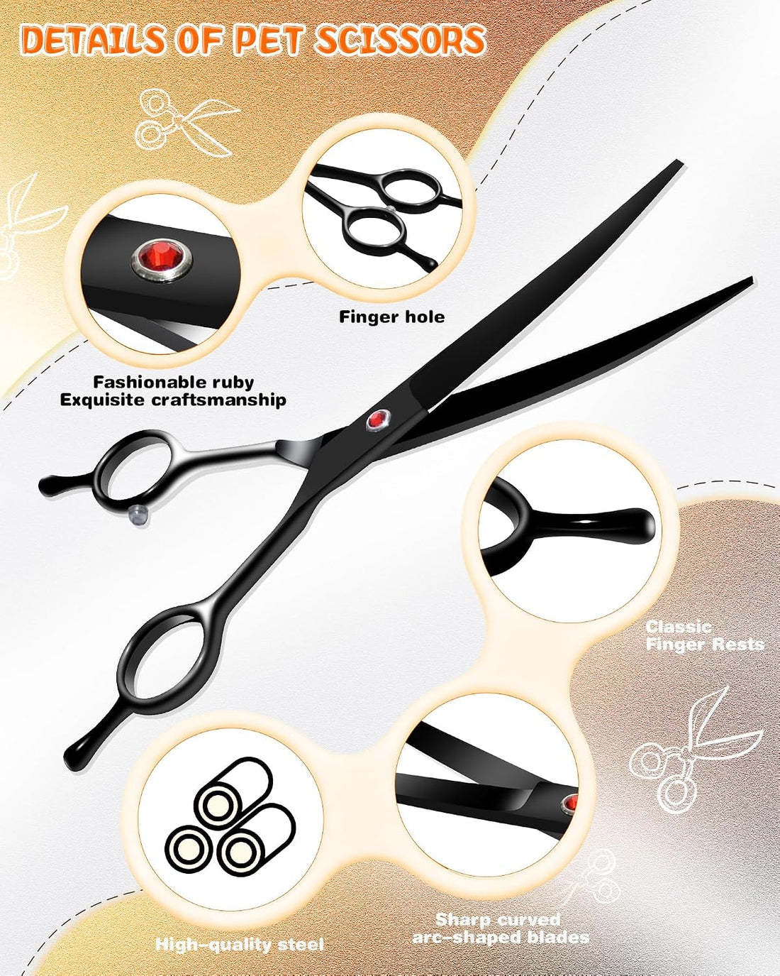 Hucholite Dog Grooming Scissors, Curved Scissors for Dog Grooming