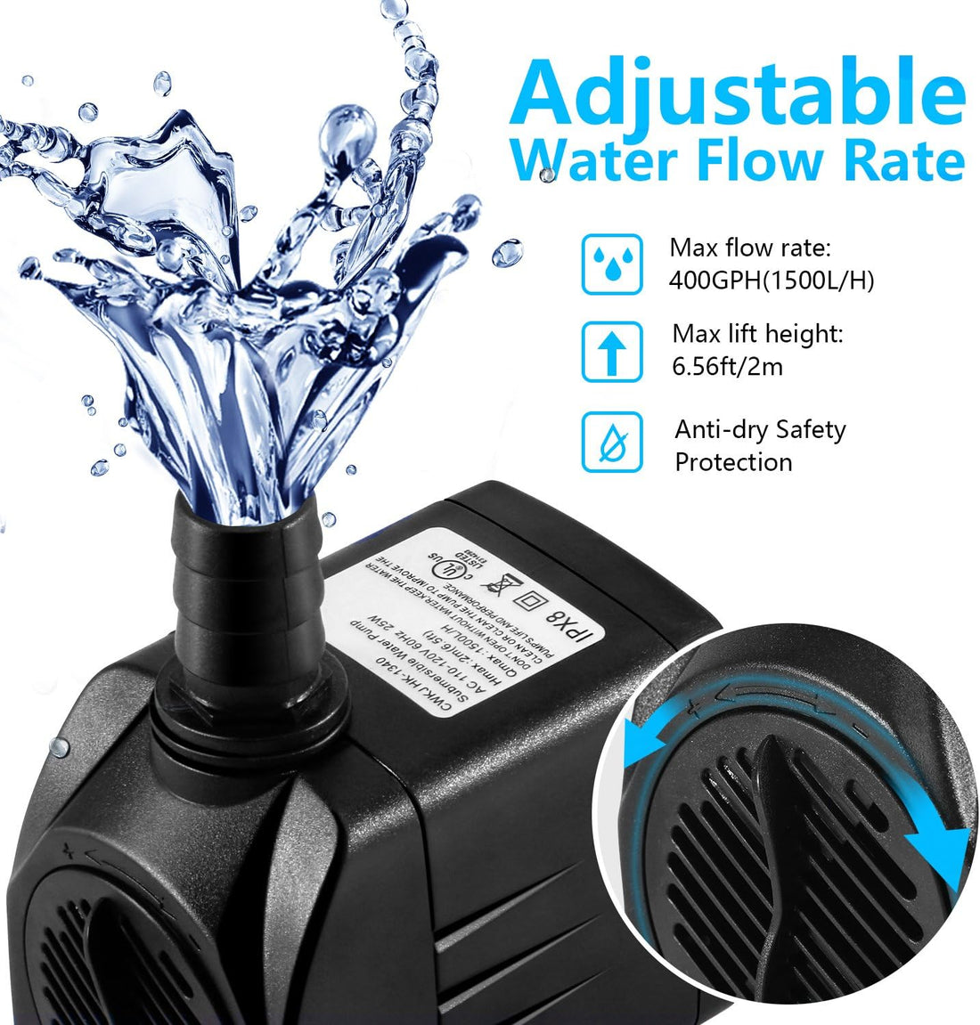 CWKJ 400GPH Submersible Fountain Water Pump for Pond Aquarium