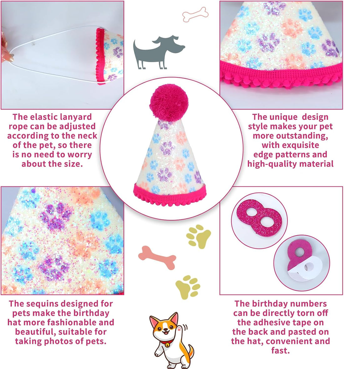 Hot-Pink Dog Birthday Party Supplies Pet Birthday Bandanas Girl Doggy
