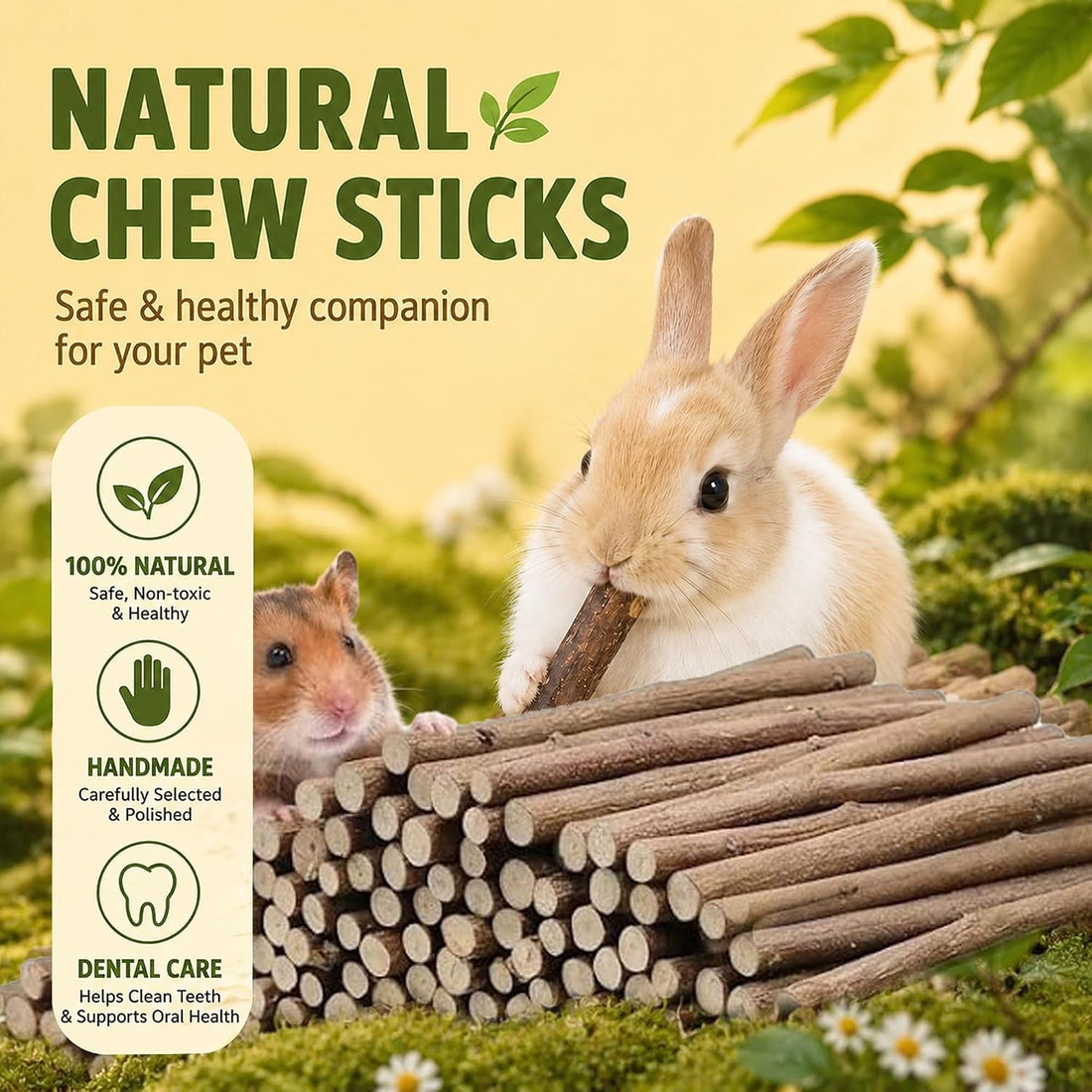 WDEFUN 500g Organic Apple Sticks Small Animals Molar Wood Treats Toys
