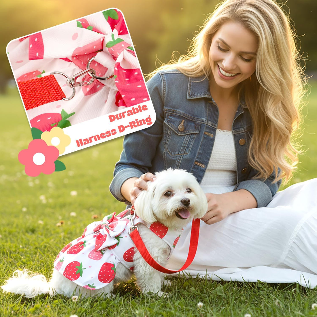 Dog Dress Harness Dresses Leash Set for Small Dogs Cute Girl Dog