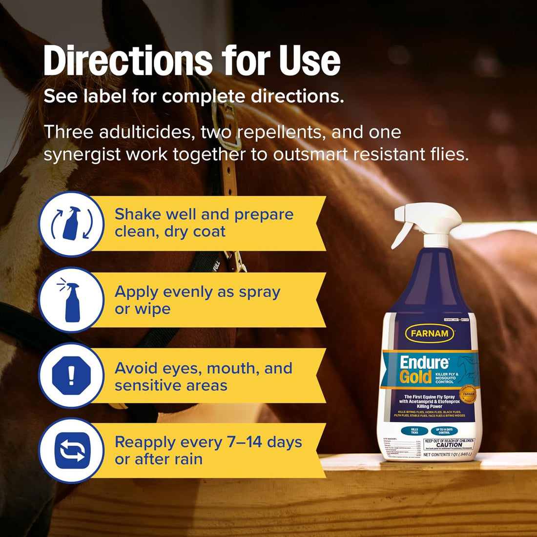 Farnam Endure Gold Killer Fly Spray for Horses, Kills Biting Flies