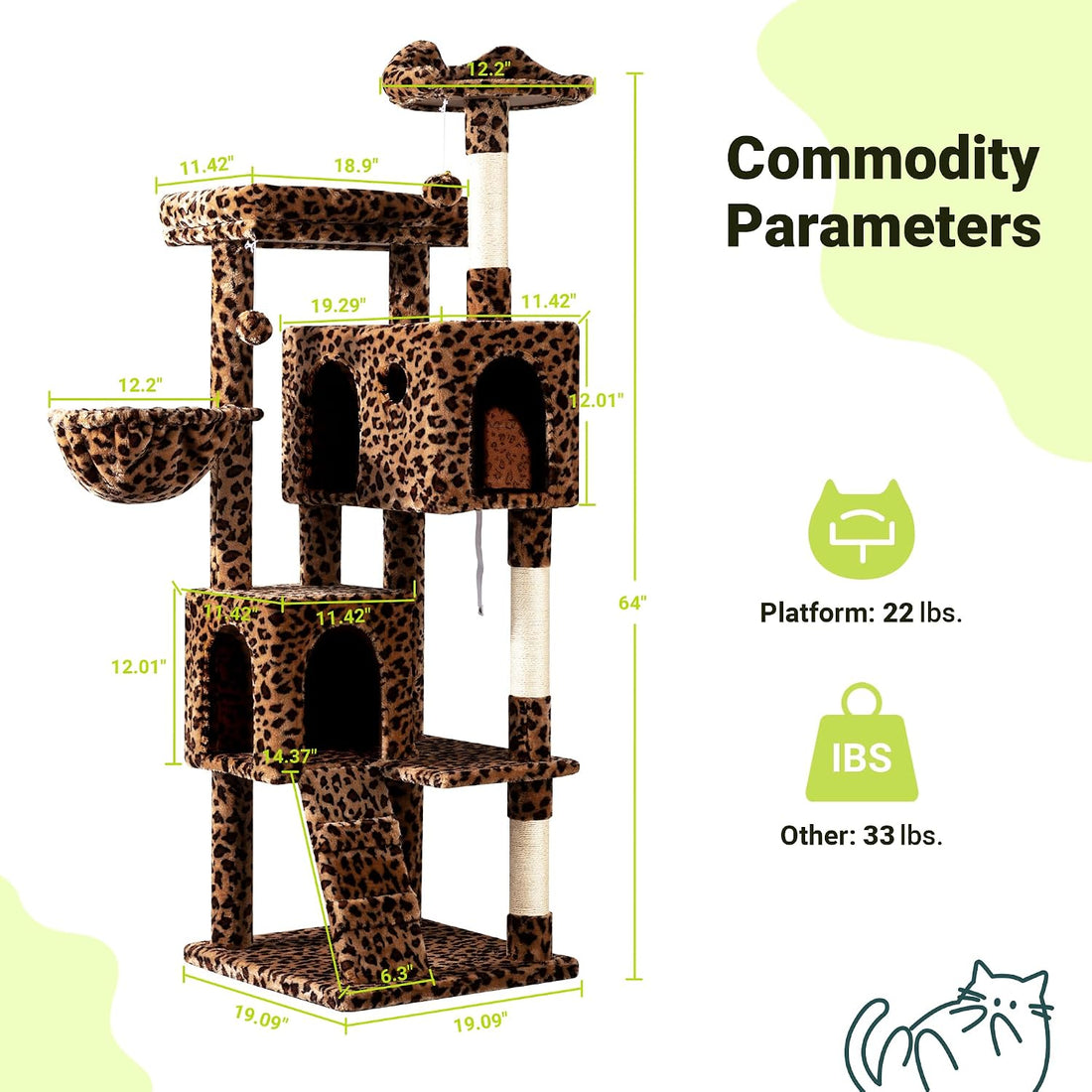 Allewie 64 Inches Cat Tree Tower/Multi-Level Activity Center
