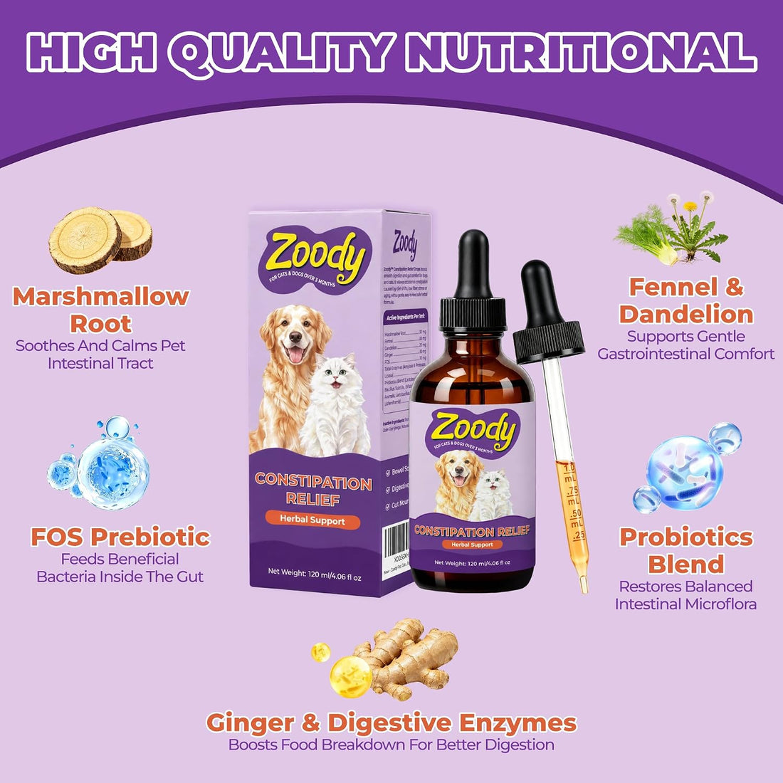 Zoody Pet Constipation Relief Liquid for Dogs & Cats 4oz