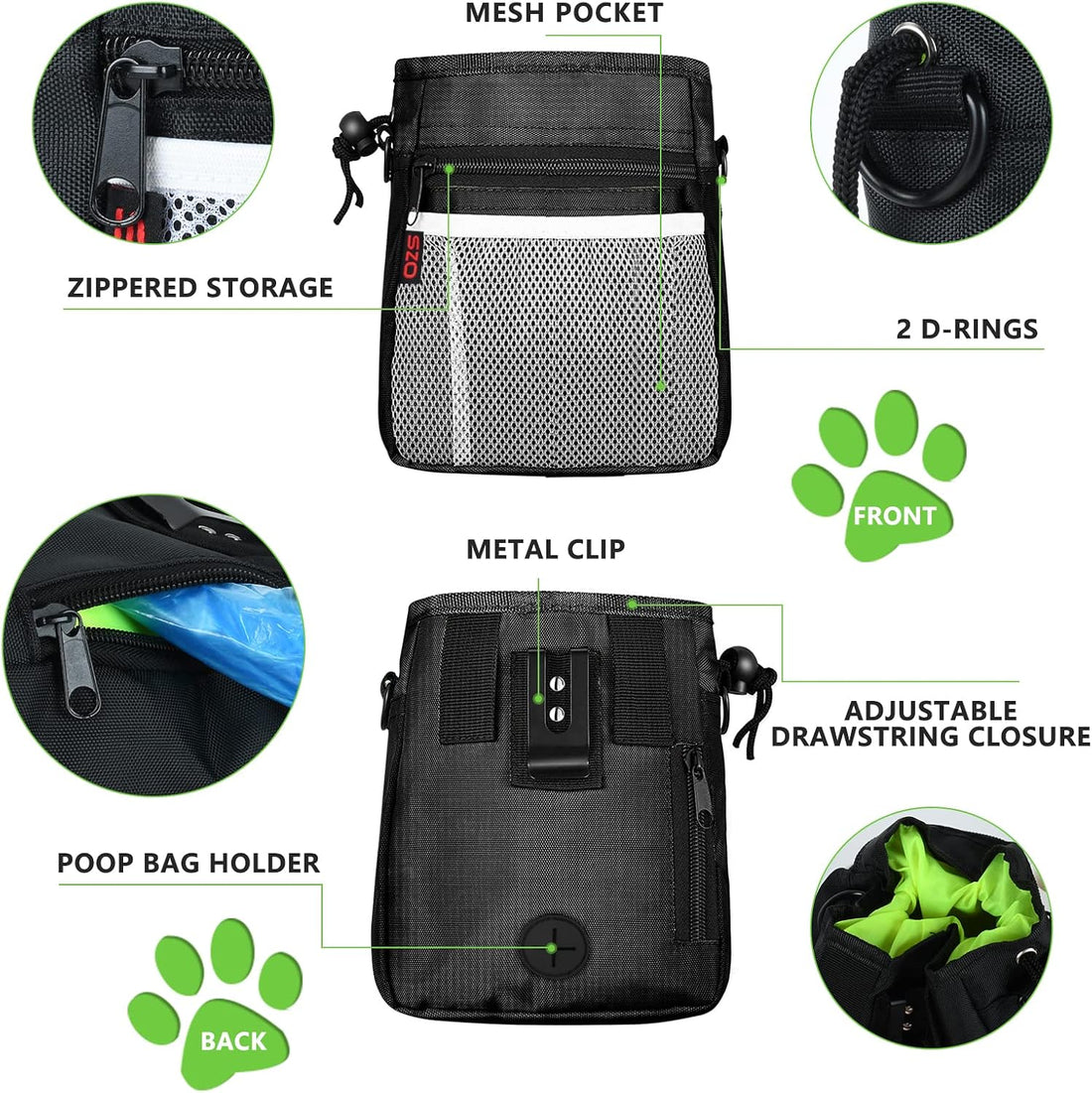 SZO Dog Treat Pouch - 3 Ways to Wear Treat Pouches for Pet Training
