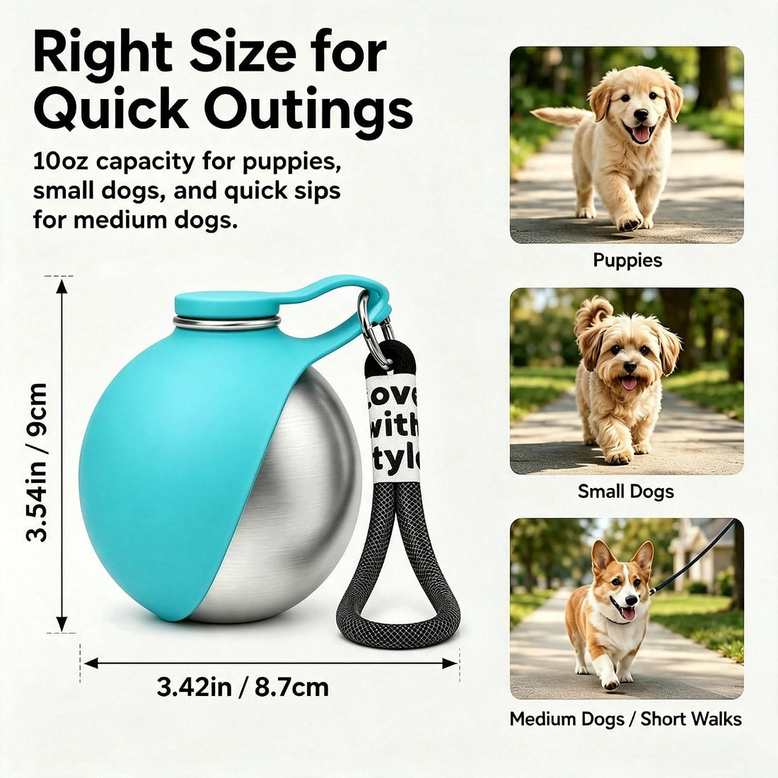 10 Oz Portable Stainless Steel Dog Water Bottle for Small Dogs
