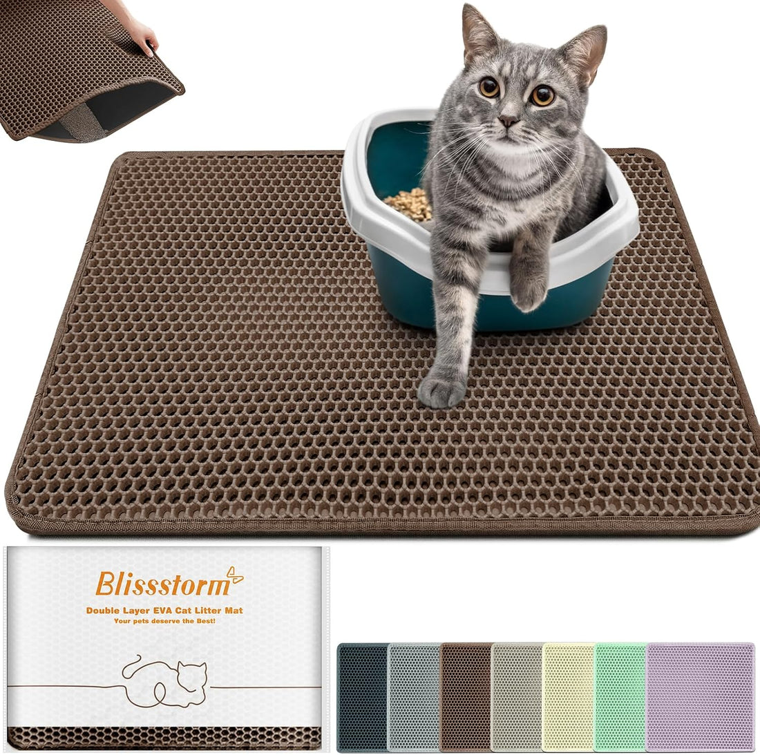 Cat Litter Mat 24"x16",Double Layer EVA Litterbox Mat