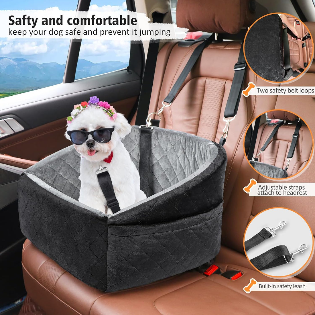 NEEZUKAR Dog Car Seat for Small Dogs,Detachable Washable Dog Booster