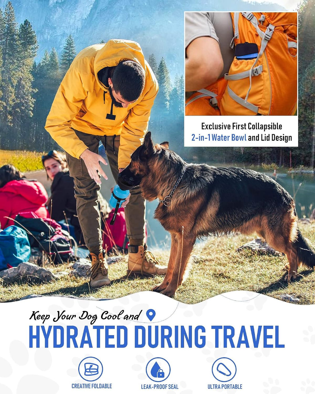 lesotc Dog Water Bottle, Portable Water Dispenser with Bowl