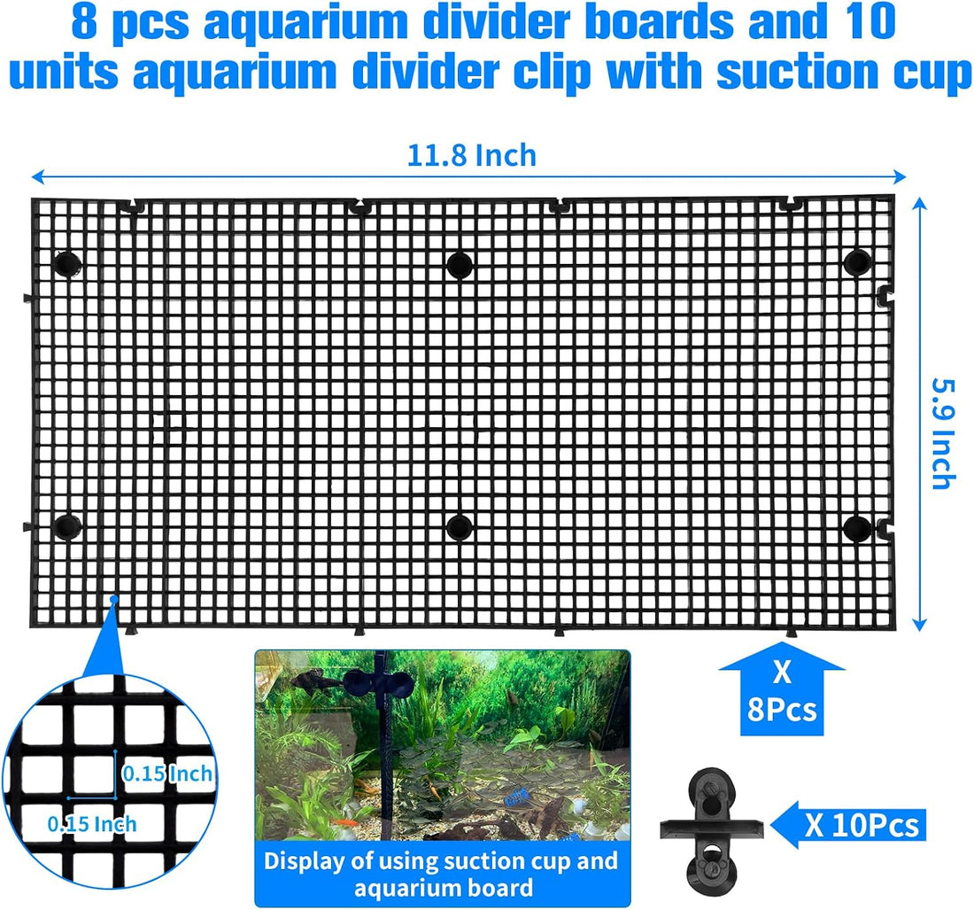 8pcs Fish Tank Divider with 10 pcs Suction Cups DIY Adjustable