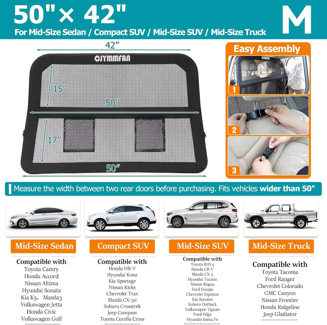 Dog Barrier for Car Back Seat & Cargo Area with Wider Coverage